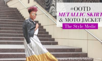 #OOTD Metallic Skirt & Moto Jacket